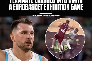 被队友压倒在地！Stein：东契奇右膝挫伤 并不严重