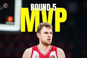 五轮两次当选轮次MVP！韦津科夫欧篮联轮次MVP总数升至历史第二！